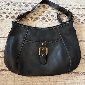 Vintage Nine West Black Leather Shoulder Bag Y2K Minimalist Classic Hobo Purse